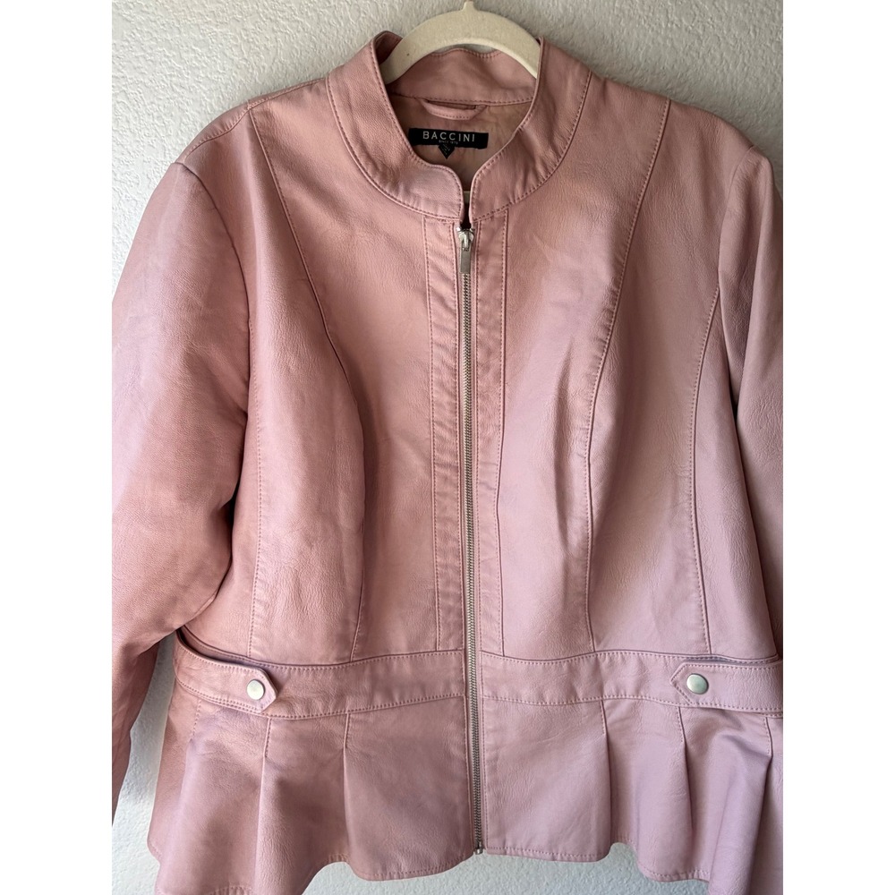 Baccini Dusty Pink Faux Leather Peplum Jacket Plus Size 2X Mock Neck Zip Front - Picture 4 of 9